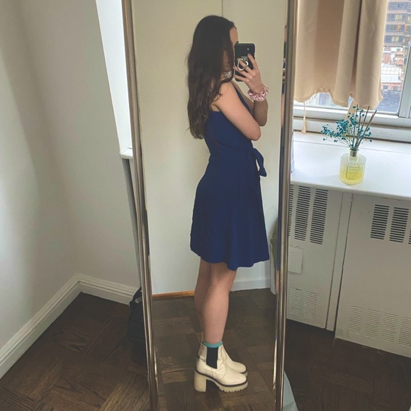 Sandro Sheer back blue wrap dress - Picture 7 of 10